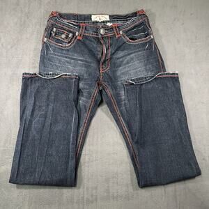 Laguna Beach Jeans Dark Wash Red Stitch Men Size 34 Straight Y2K ( NEED ZIPPER )